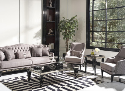 Sofagarnitur Sofa 3 Sessel Stoffsofa Grau 3tlg Dreisitzer Polstersofa